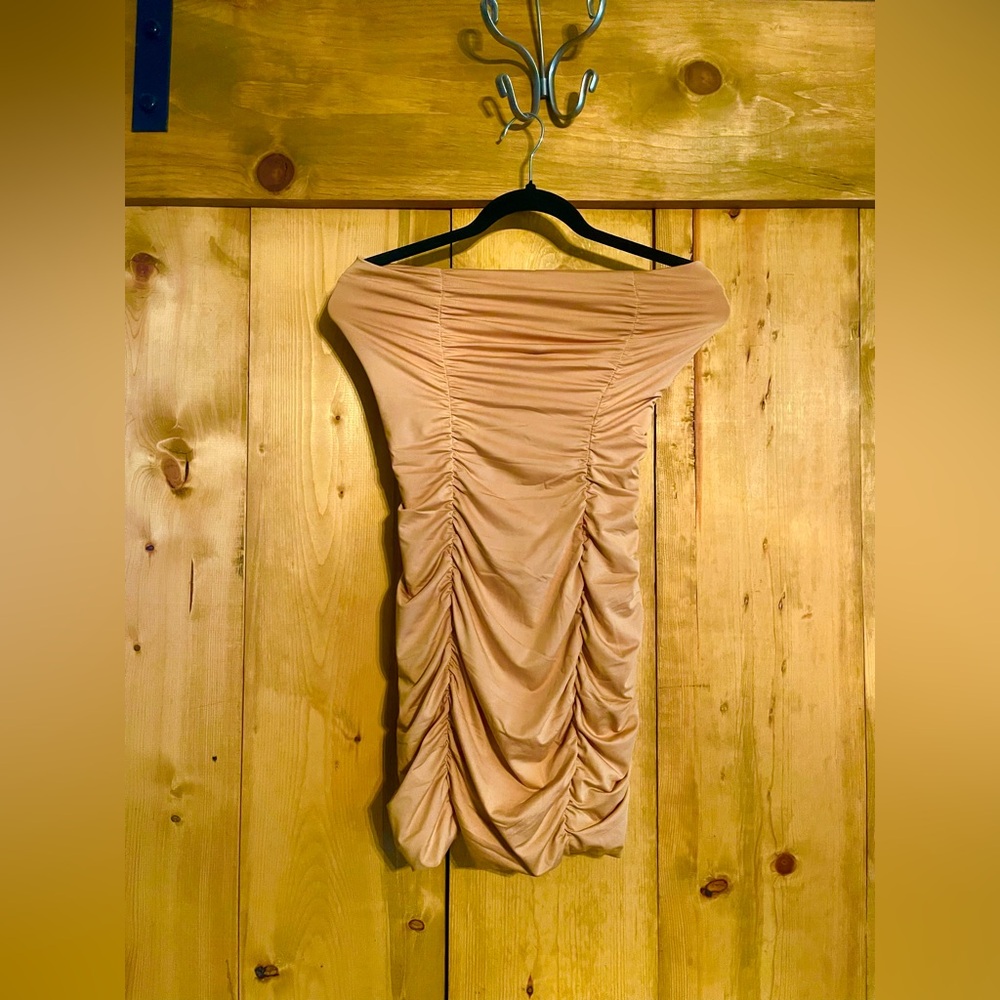 Elegant Tan Off-Shoulder Dress